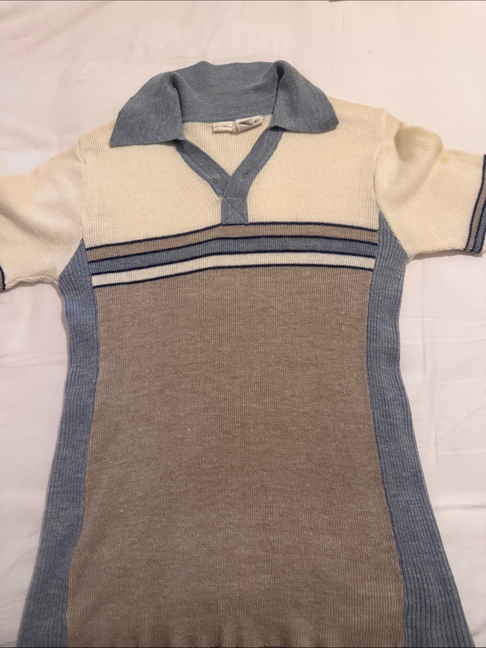 Bennington Cream, Light Blue & Tan Short Sleeve Knit Polo